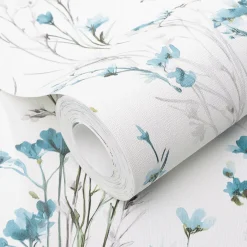 Vliestapete Floral Wildblumen Weiß Blau Grau 10561-18