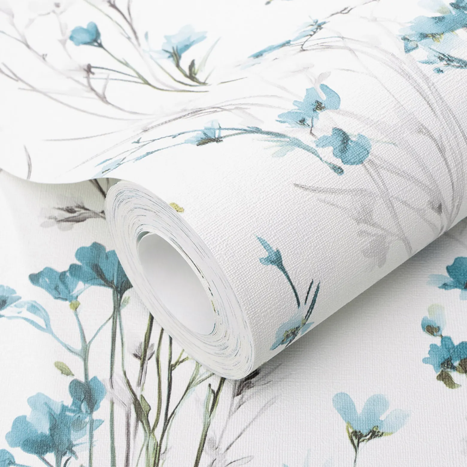 Vliestapete Floral Wildblumen Weiß Blau Grau 10561-18