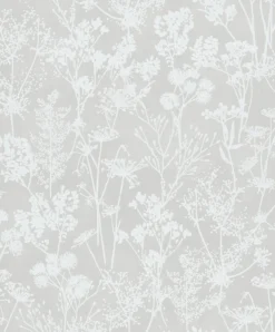 Vliestapete Floral Wildblumen Grau Weiß Glanz 82464