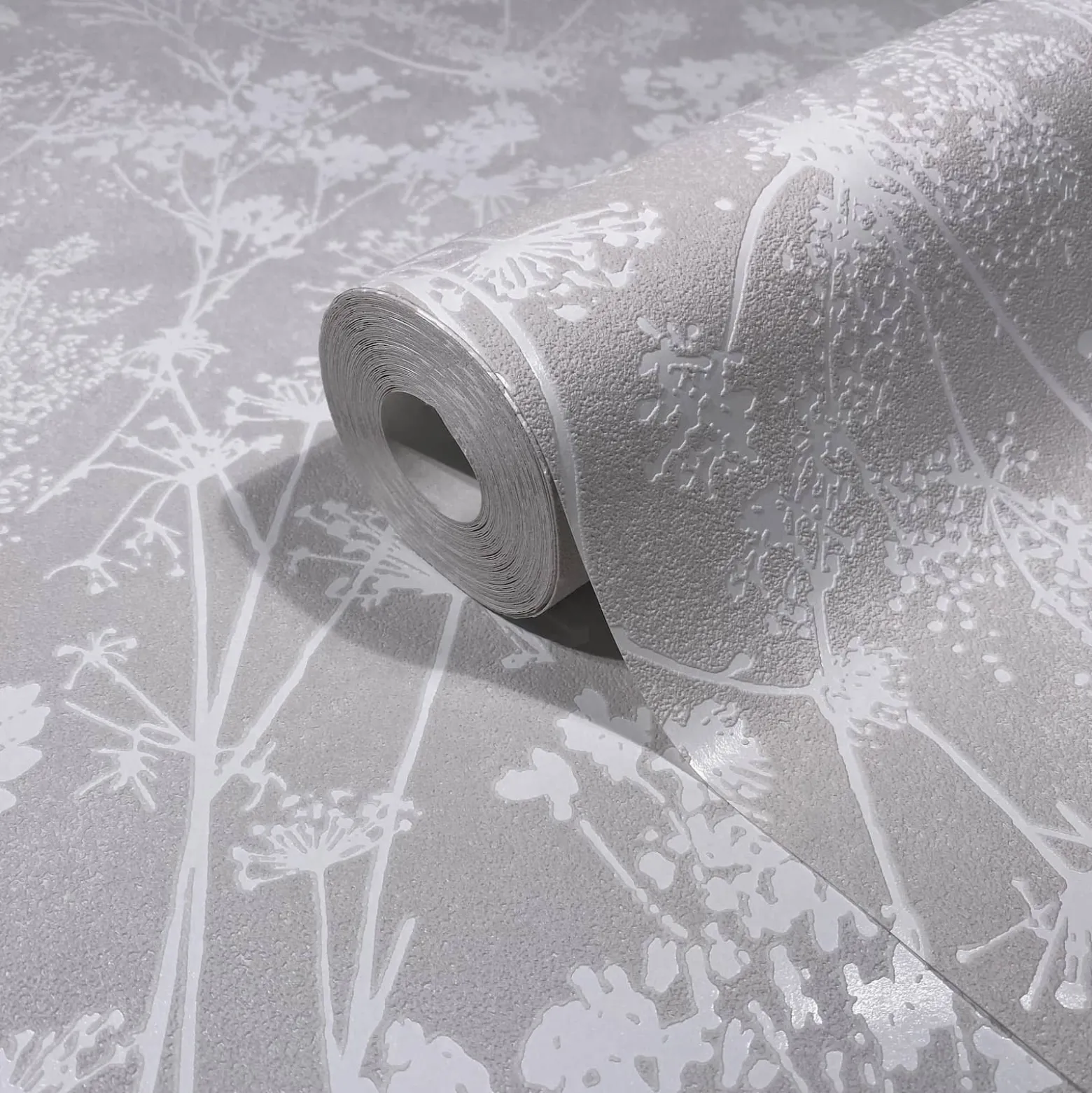 Vliestapete Floral Wildblumen Grau Weiß Glanz 82464