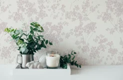 Vliestapete Floral Zweige Weiß Rosa Metallic 39548-1