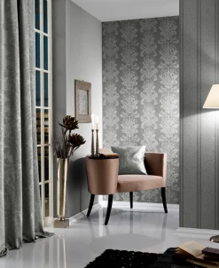 Vliestapete Fuggerhaus Streifen Mosaik grau Glitzer 4790-55