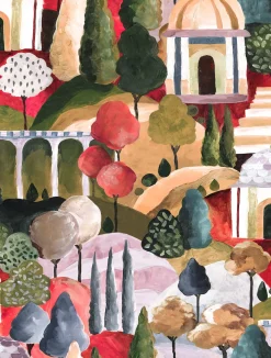 Vliestapete Garten Kunst Gemälde Grün Rot Beige 81662
