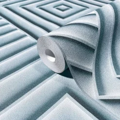 Vliestapete Geometrisch 3D Optik Raute Blau Grau 34482