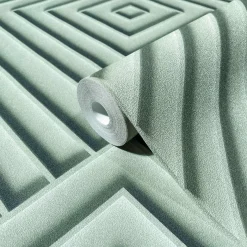Vliestapete Geometrisch 3D Optik Raute Grau Grün 34485