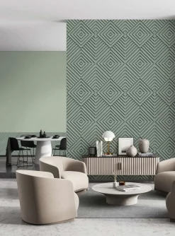 Vliestapete Geometrisch 3D Optik Raute Grau Grün 34485