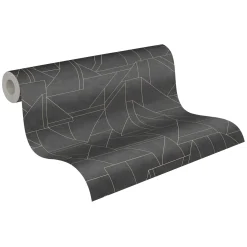 Vliestapete Geometrisch Schwarz Gold Metallic 39118-4