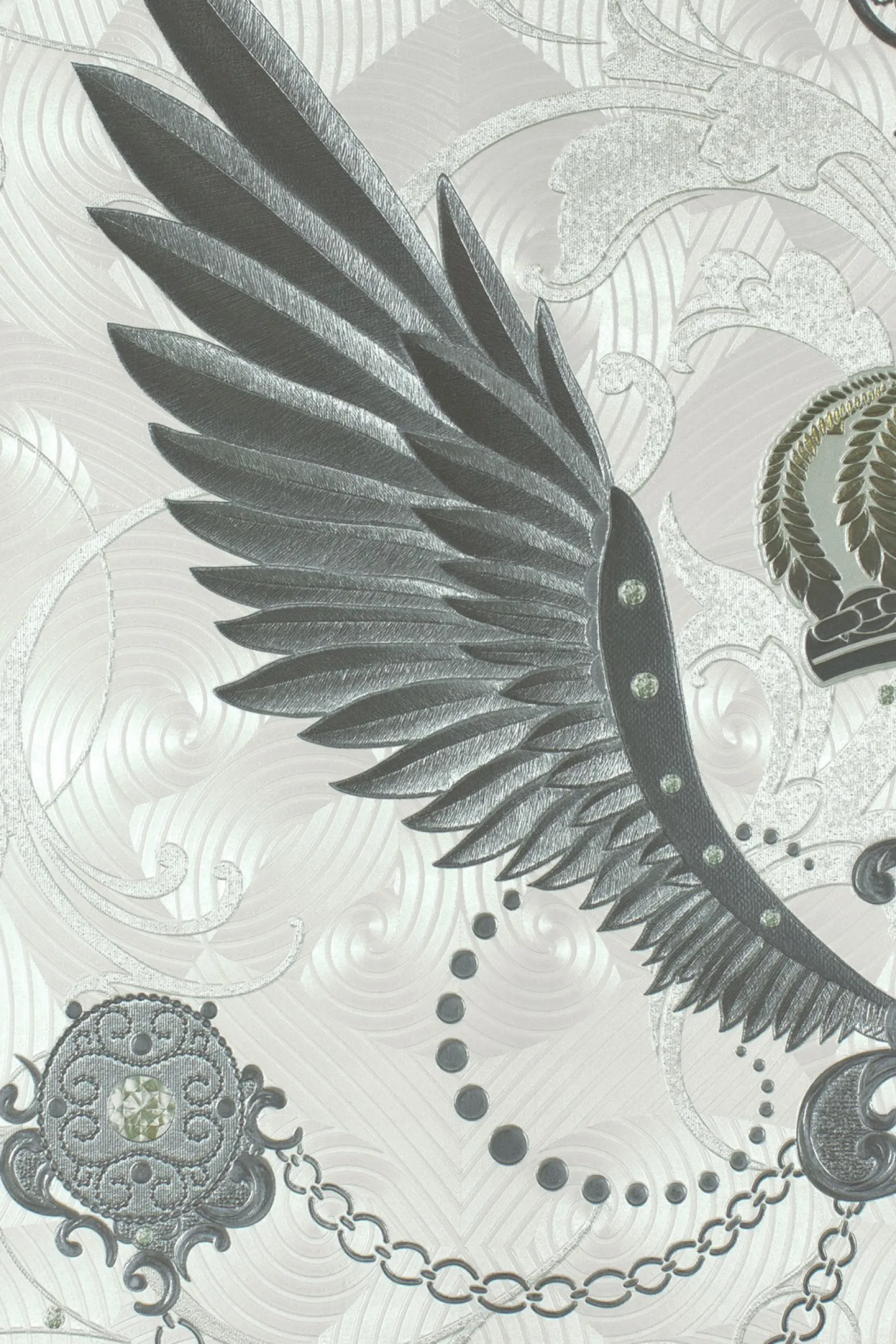 Vliestapete Glööckler Flügel Krone grau Metallic 54456