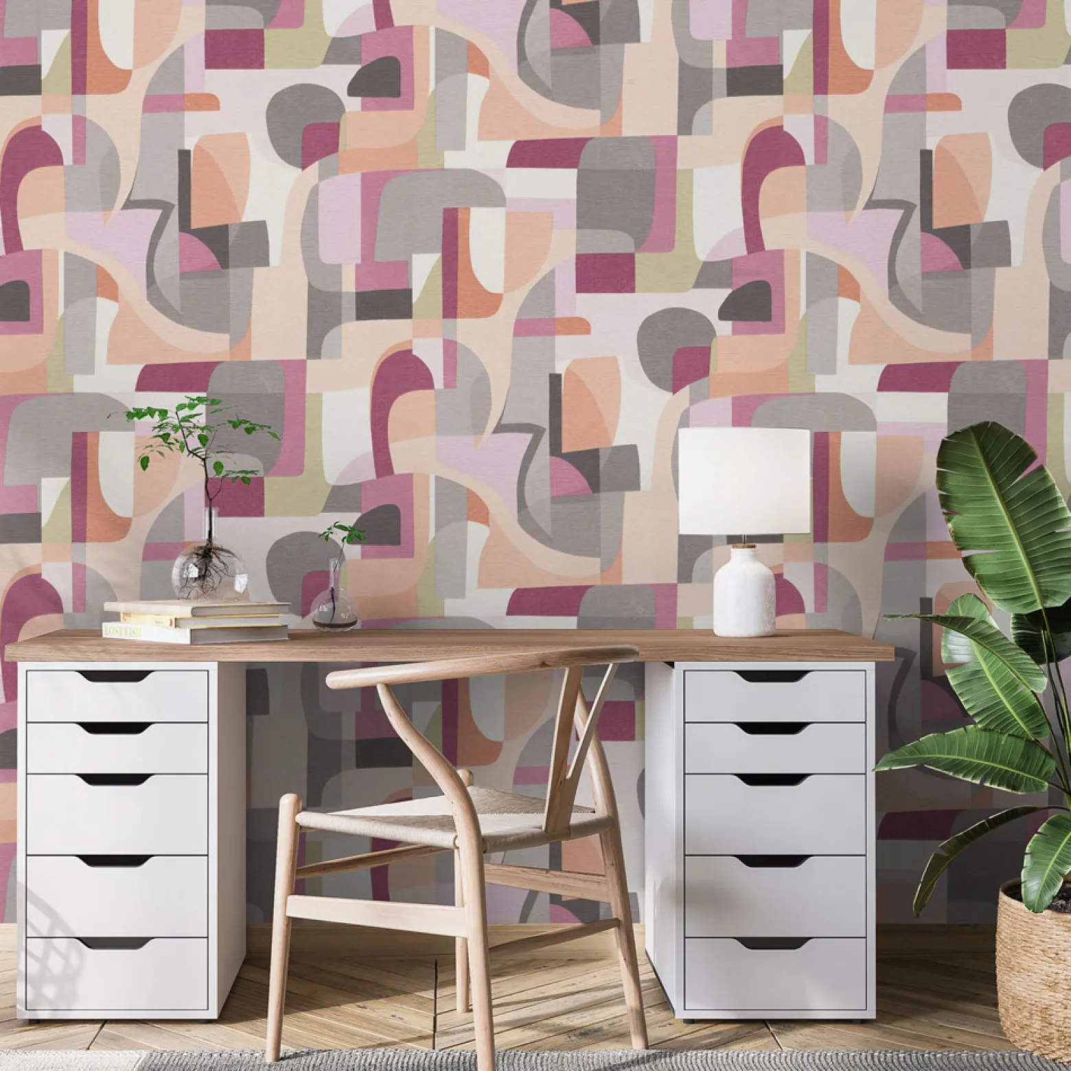 Vliestapete Grafik Abstrakt Orange Rosa Grau 10432-06