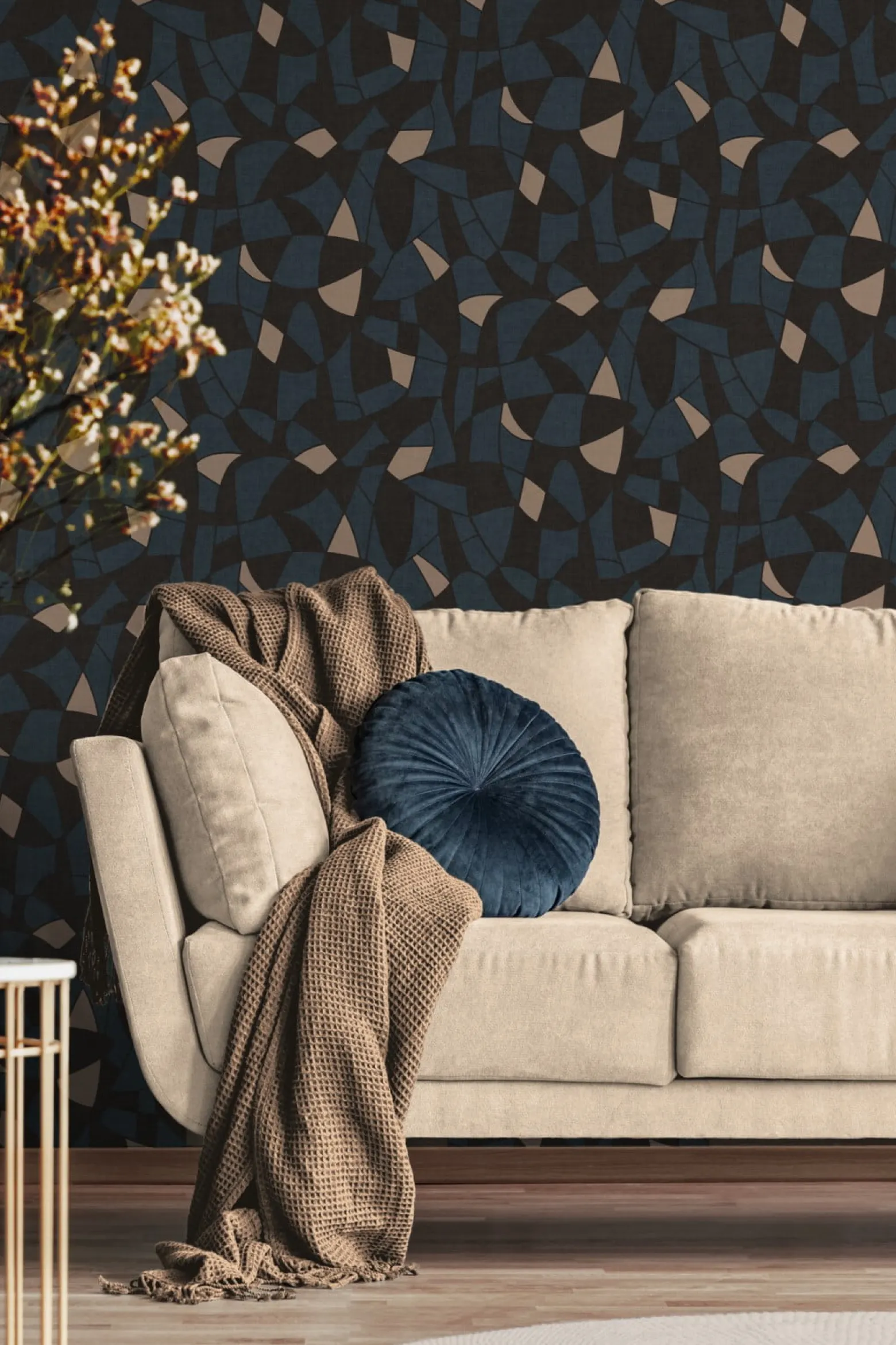 Vliestapete Grafik Abstrakt Schwarz Blau Beige 39093-5