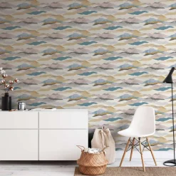 Vliestapete Grafik Abstrakt Weiß Blau Beige 39699-1