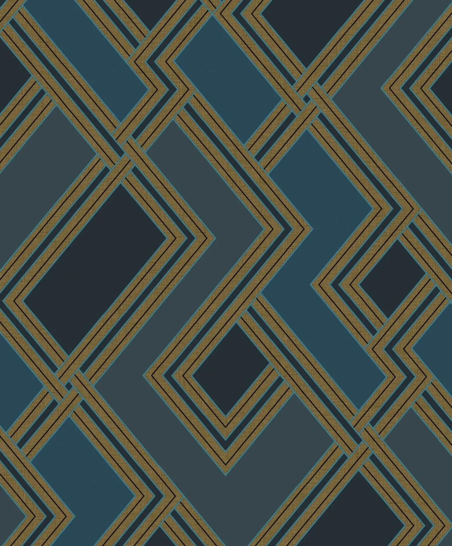 Vliestapete Grafik Art Deco Blau Gold Metallic 177502