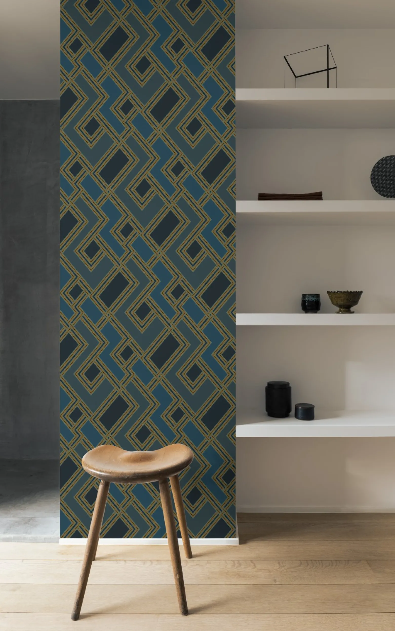 Vliestapete Grafik Art Deco Blau Gold Metallic 177502