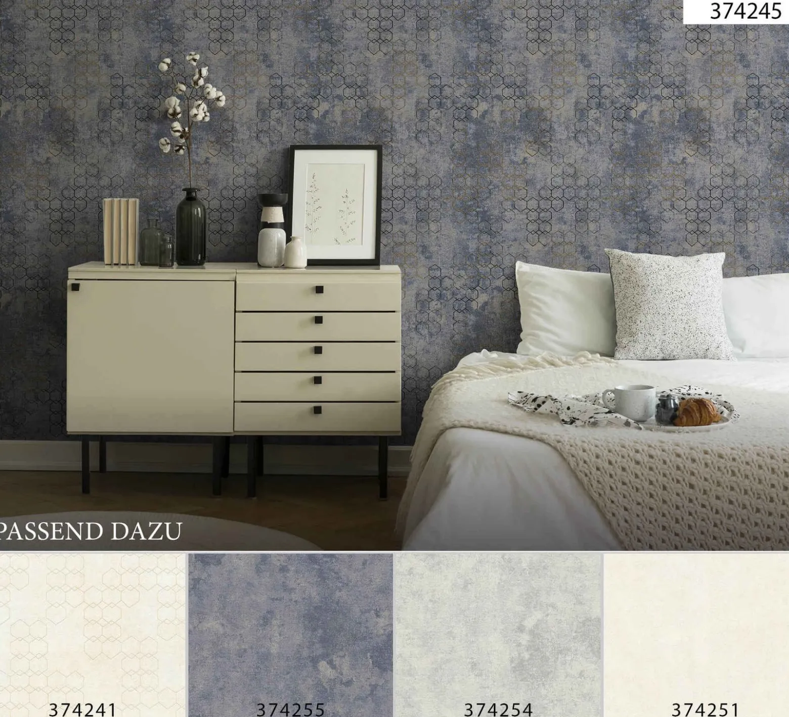 Vliestapete Grafik blaugrau gold Glanz 37424-5