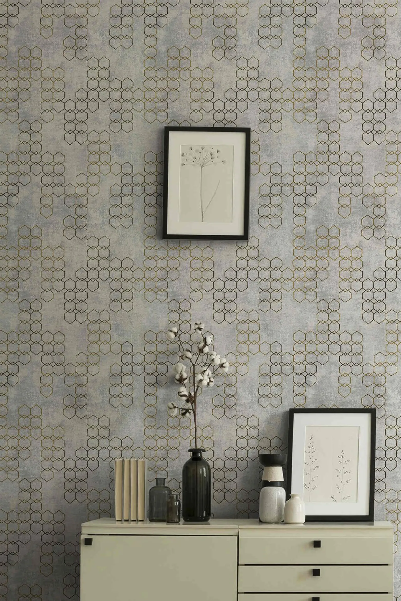 Vliestapete Grafik cremegrau gold Glanz 37424-4
