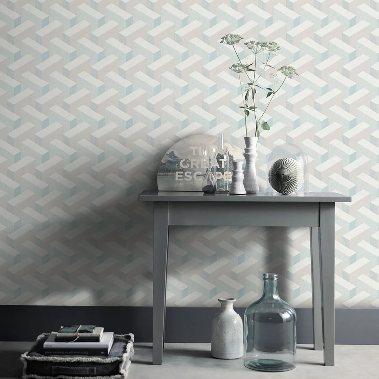 Vliestapete Grafik 3D-Optik Blau Beige Metallic 10382-35