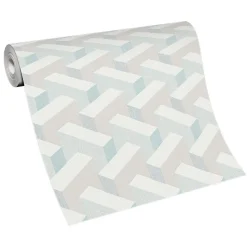Vliestapete Grafik 3D-Optik Blau Beige Metallic 10382-35