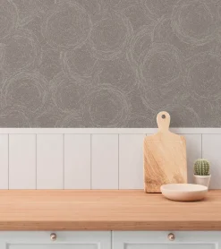 Vliestapete Grafik Kreise Braun Silber Metallic 79093-2