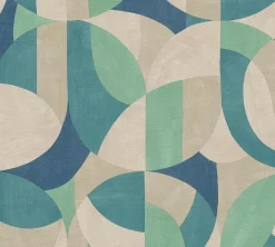 Vliestapete Grafik Motiv Beige Blau Grün 39932-2
