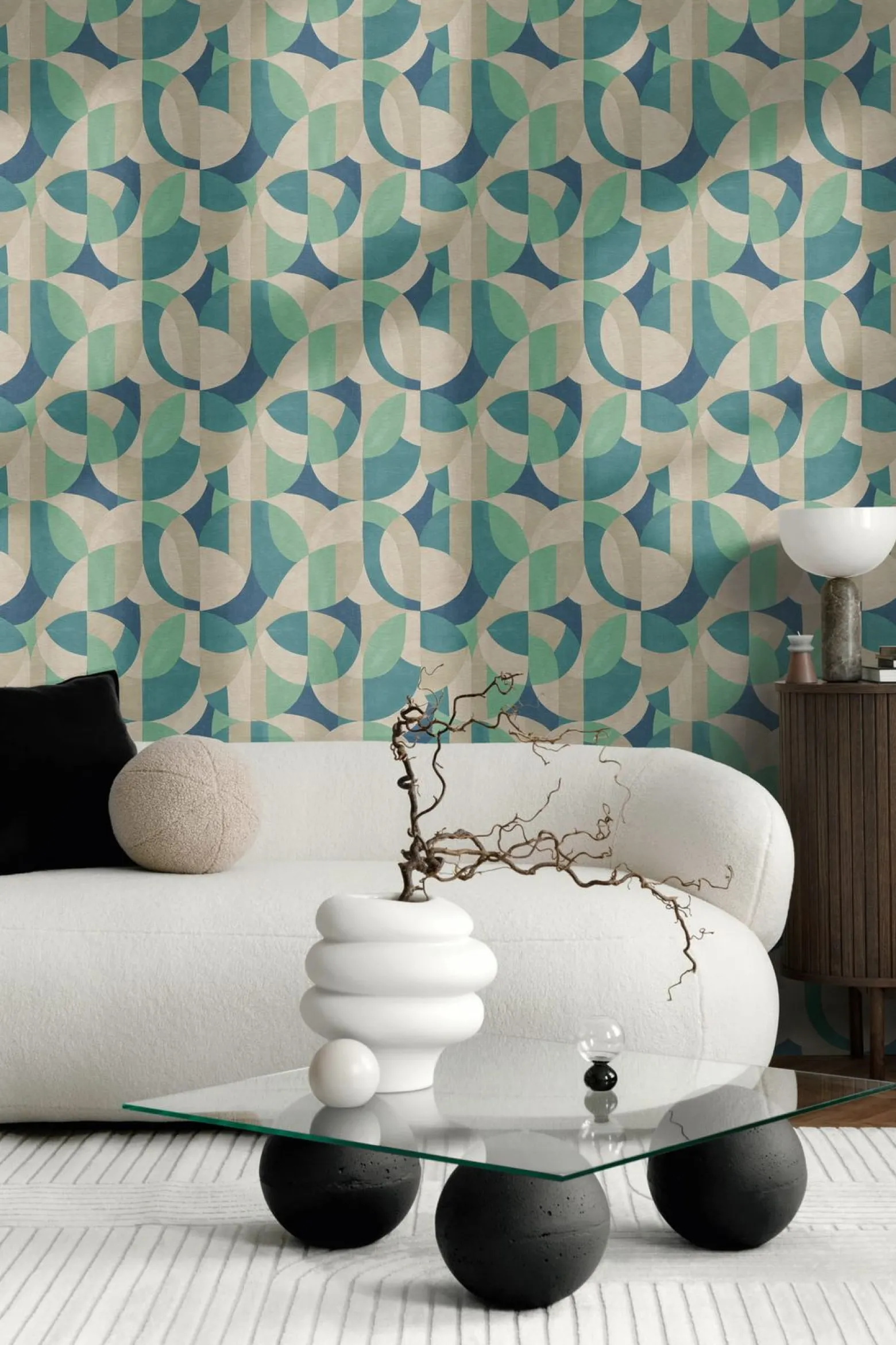 Vliestapete Grafik Motiv Beige Blau Grün 39932-2