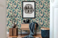 Vliestapete Grafik Motiv Beige Blau Grün 39932-2