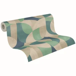 Vliestapete Grafik Motiv Beige Blau Grün 39932-2