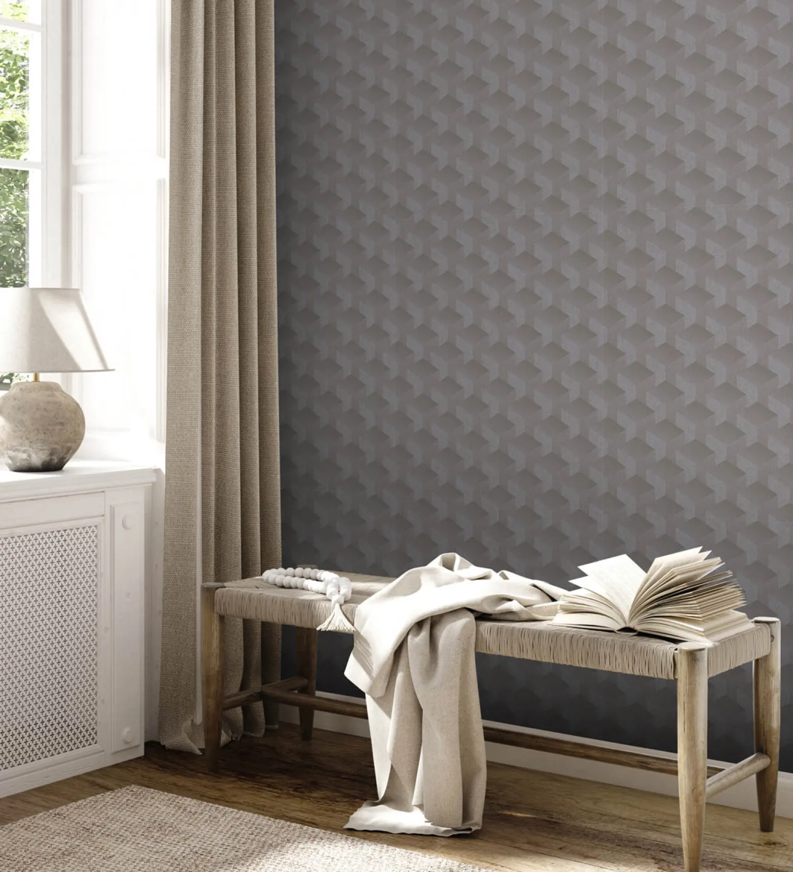 Vliestapete Grafik Muster 3D-Optik Dunkelgrau 38963-2