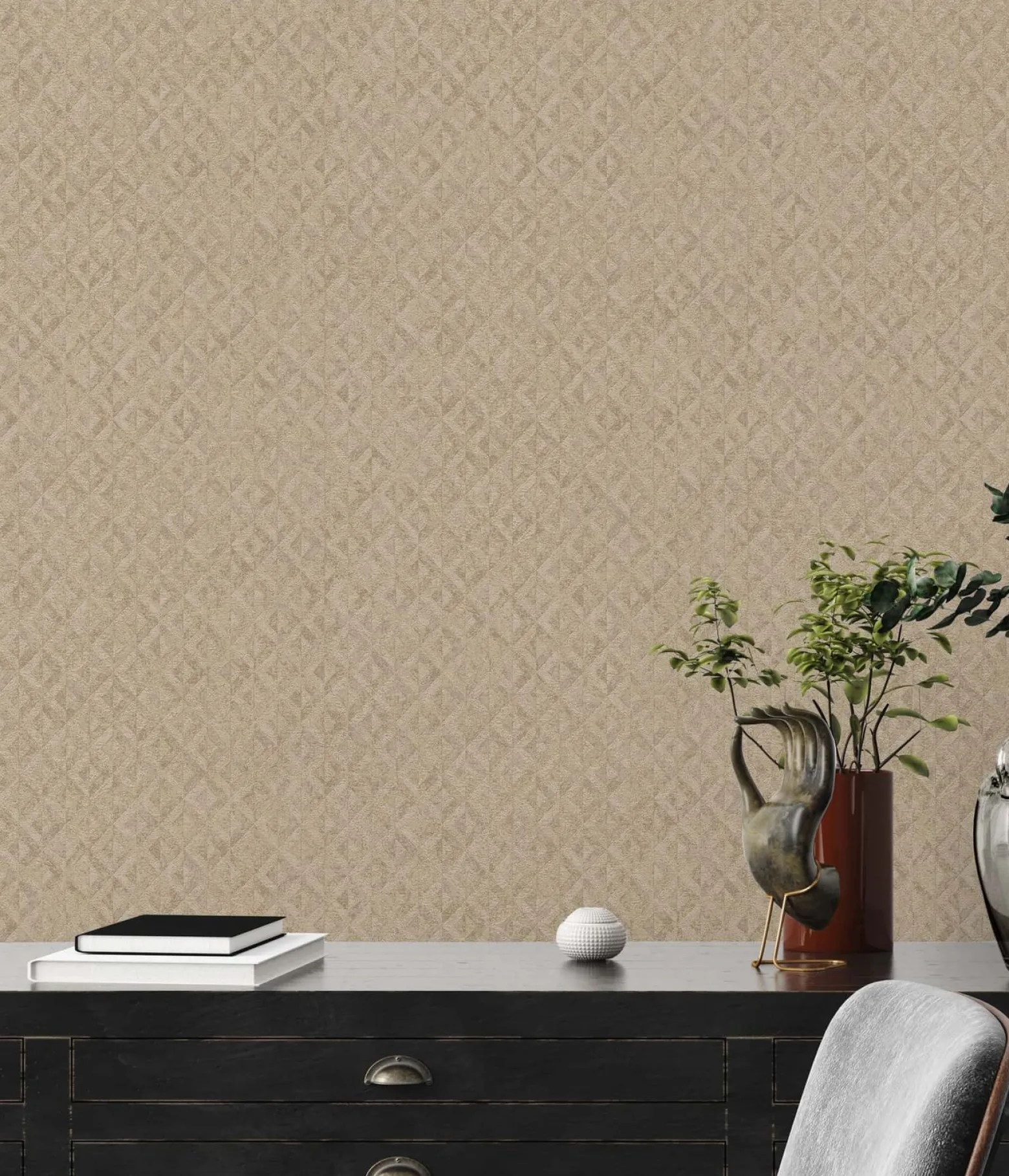 Vliestapete Grafik Rauten Beige Gold Metallic 39505-1
