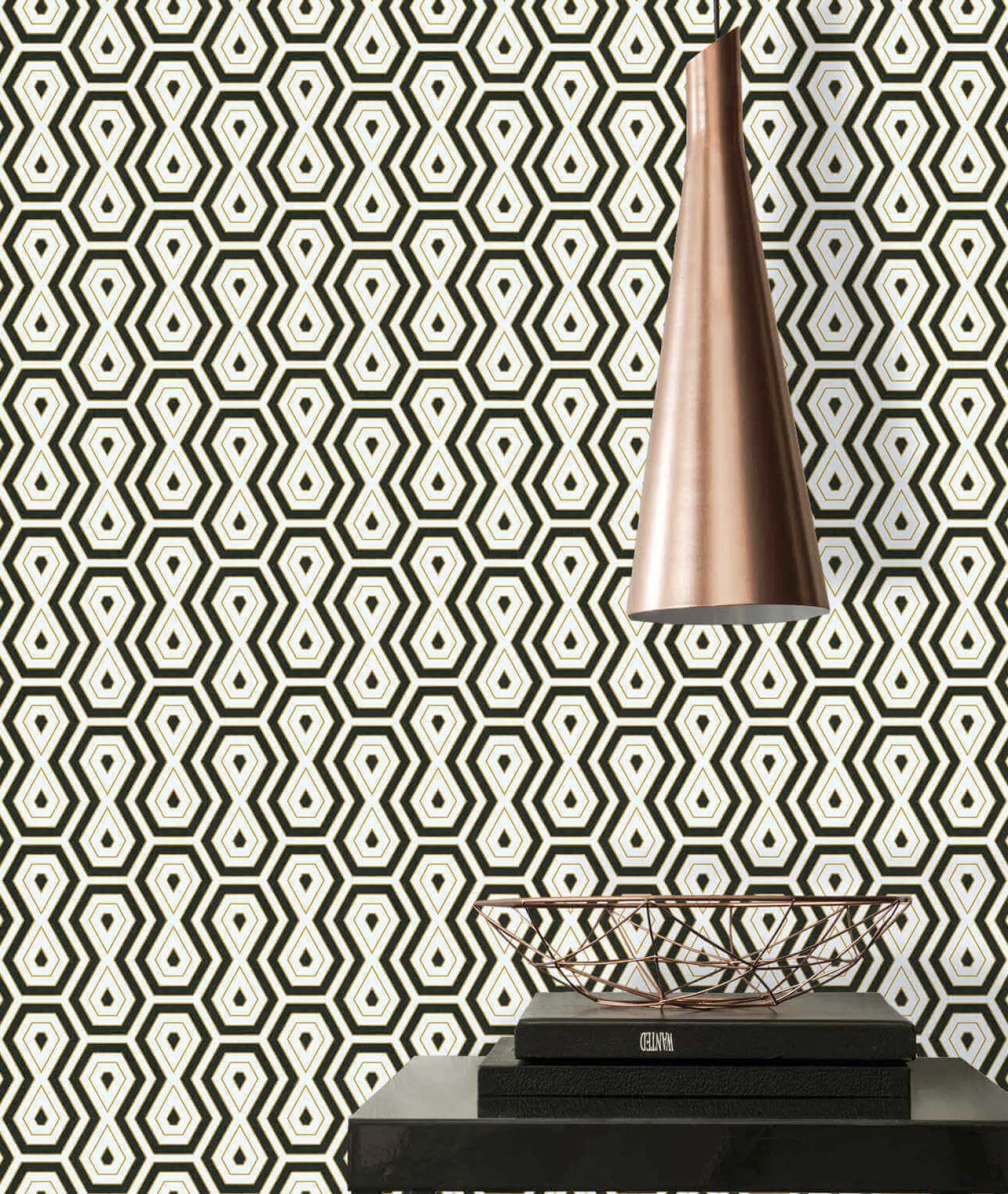 Vliestapete Grafik Retro weiß schwarz gold 37707-5