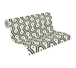 Vliestapete Grafik Retro weiß schwarz gold 37707-5