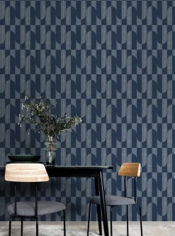 Vliestapete Grafik Streifen Blau Silber Metallic A55703