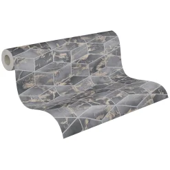 Vliestapete Grafik Würfel 3D dunkelgrau Metallic 37863-3