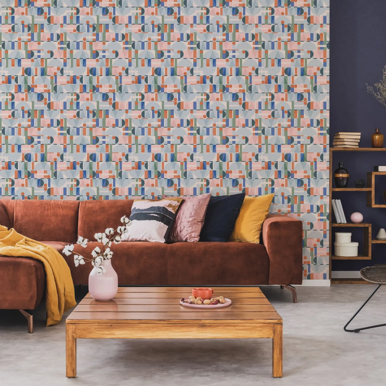 Vliestapete Grafisch Betonoptik Blau Grün Orange 81647