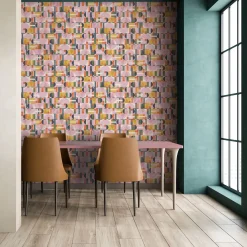 Vliestapete Grafisch Betonoptik Rosa Gelb Grün 81645