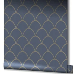 Vliestapete Grafisch Bögen Glitzer blau gold 32723