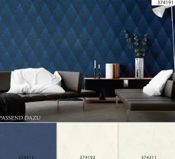 Vliestapete grafische Rauten blauschwarz Glitzer 37419-1