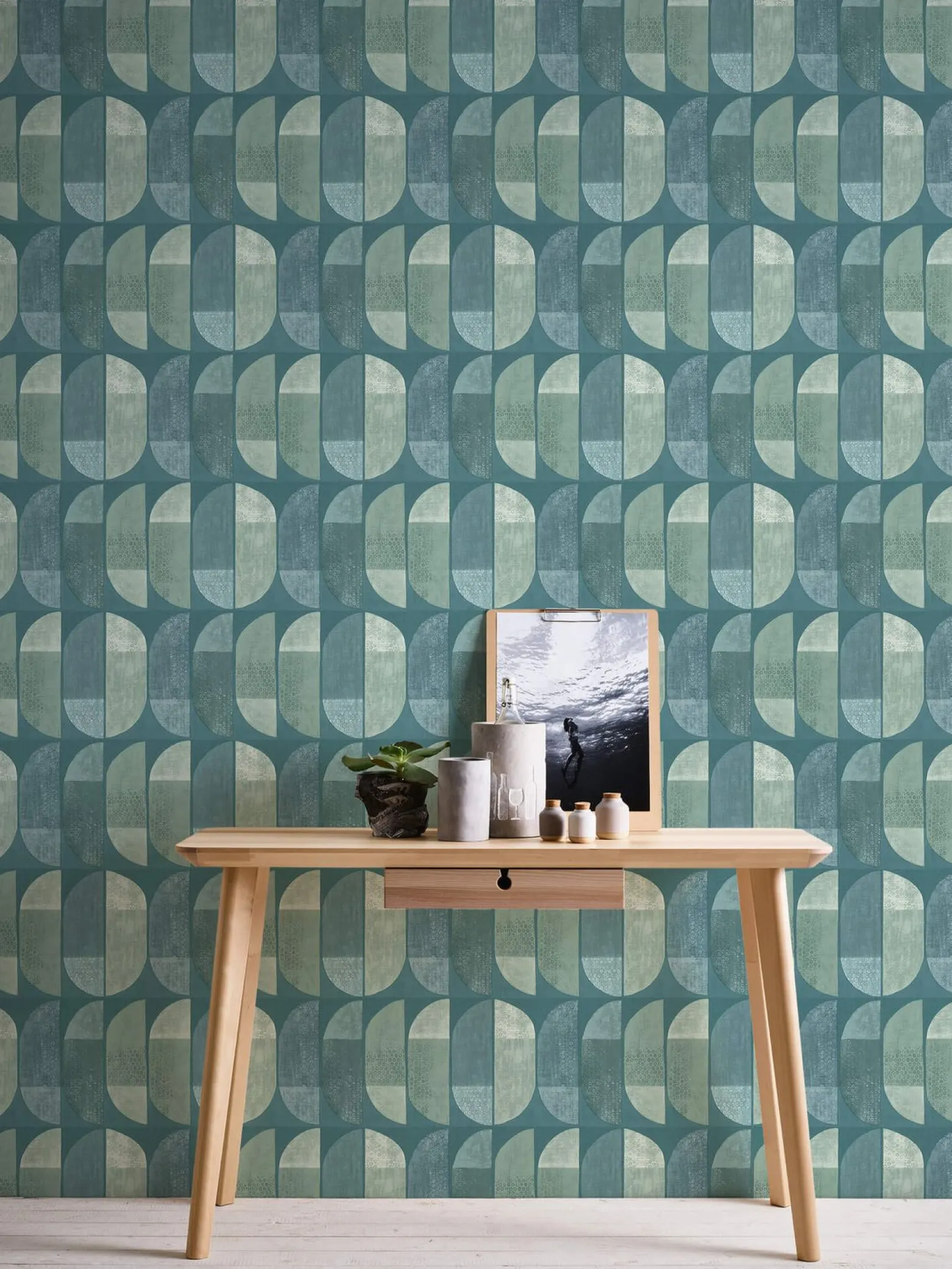 Vliestapete Grafisch Halbkreise grün blau 37531-3