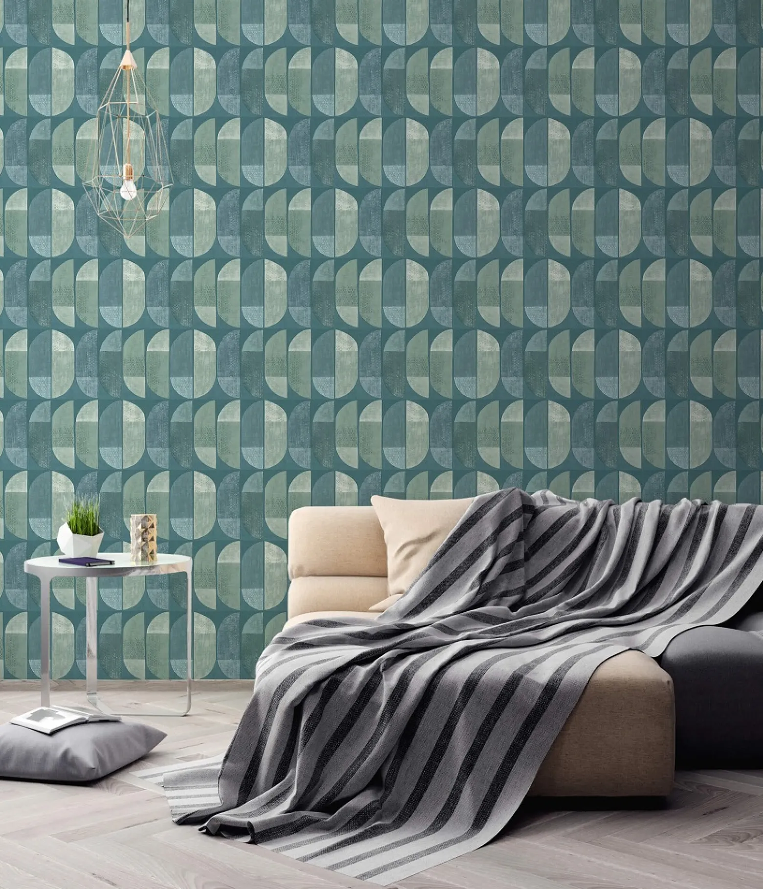 Vliestapete Grafisch Halbkreise grün blau 37531-3
