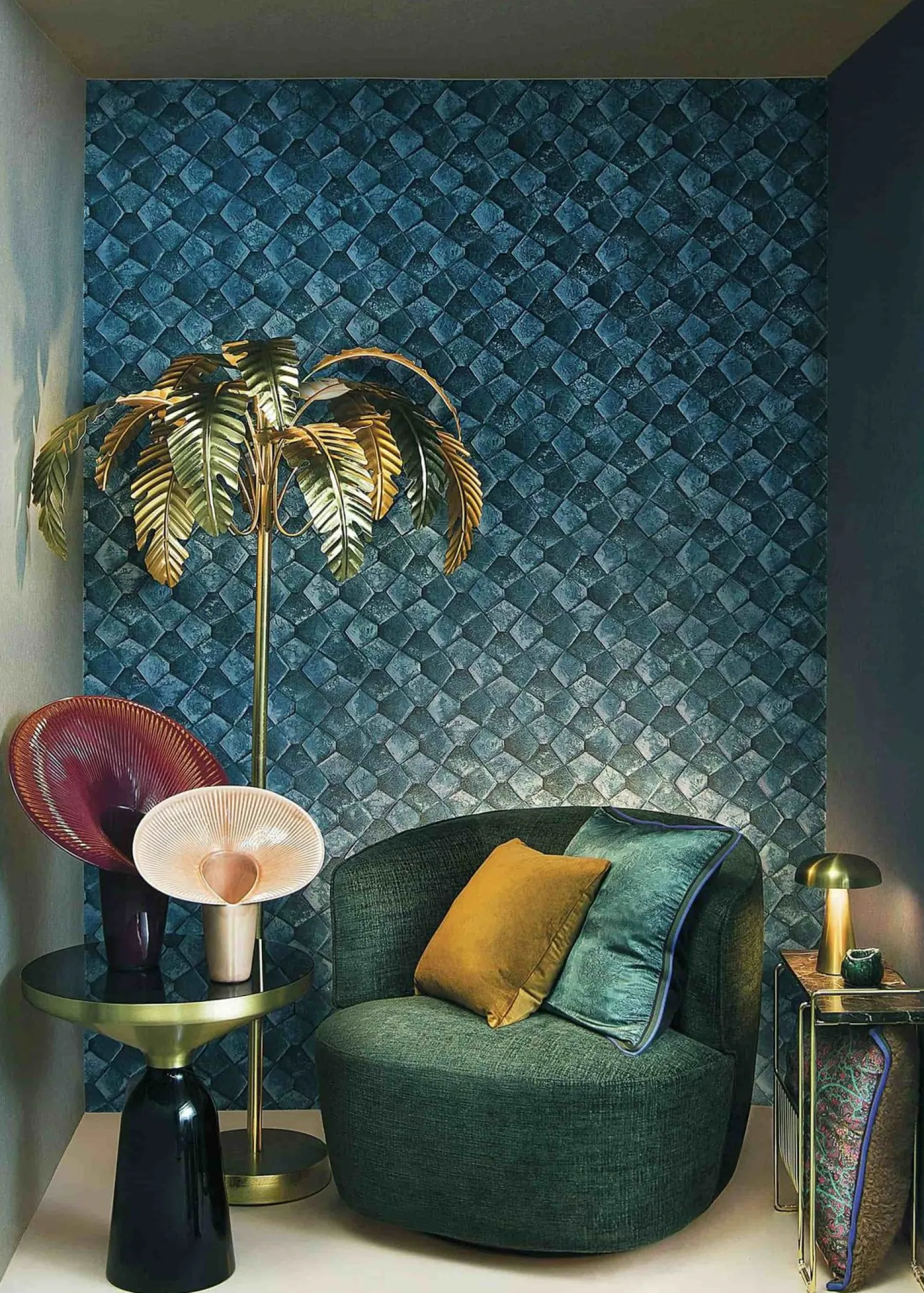 Vliestapete Grafisch Mosaik Blau Türkis Glanz 86531