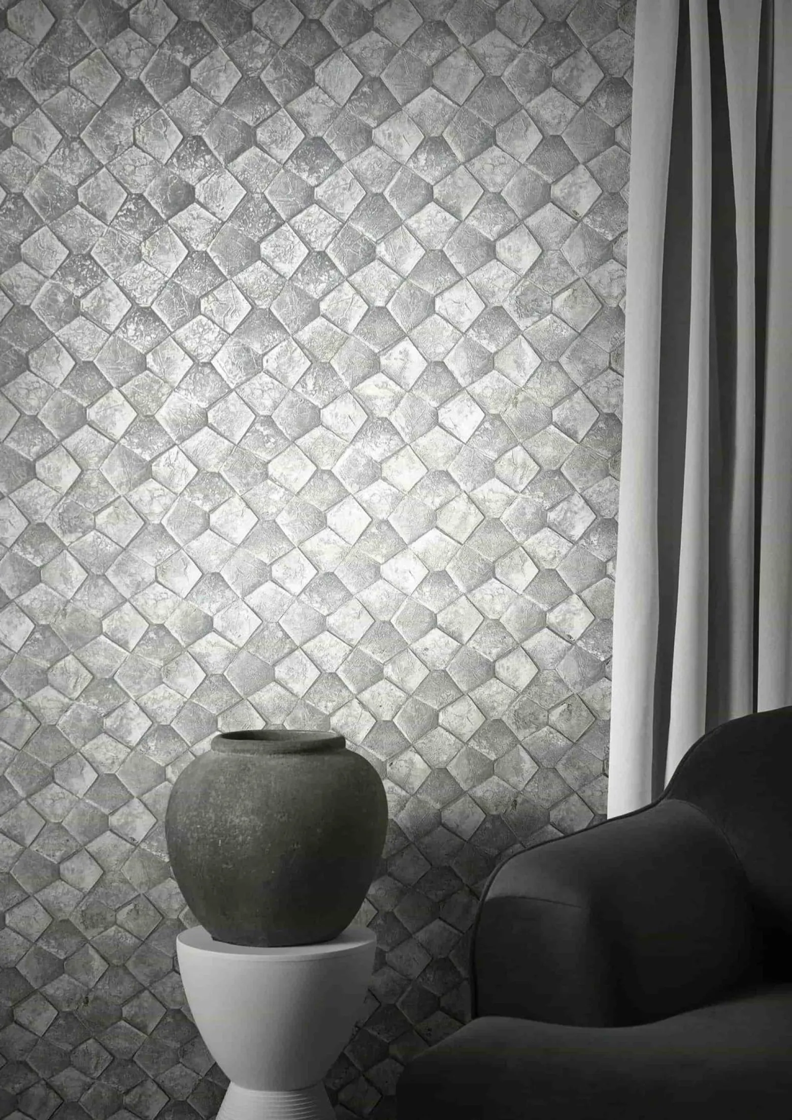 Vliestapete Grafisch Mosaik Grau Gold Metallic 86528
