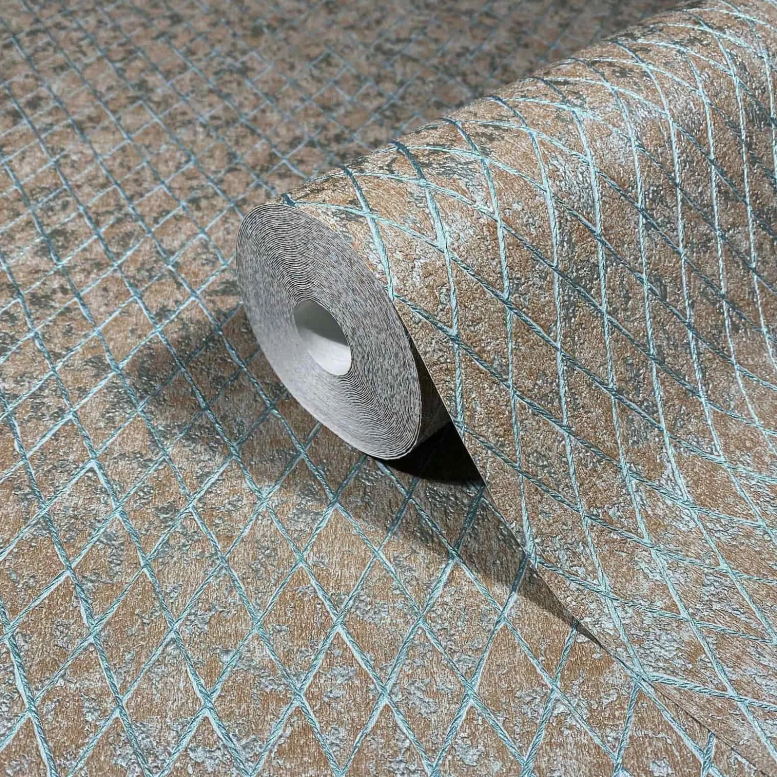 Vliestapete Grafisch Rauten Braun Blau Metallic 35539