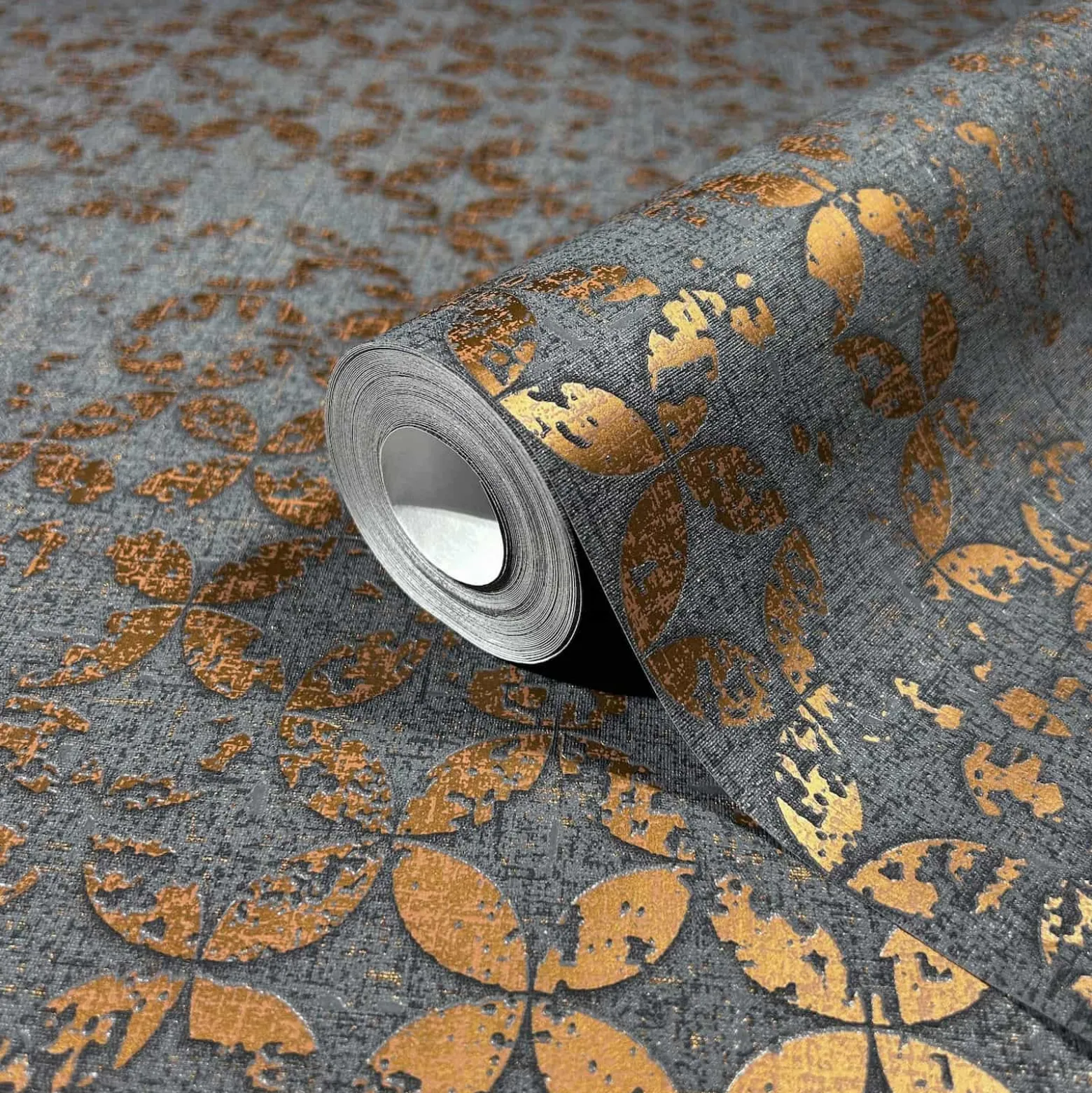 Vliestapete Grafisch Shabby Anthrazit Kupfer Metallic 35119