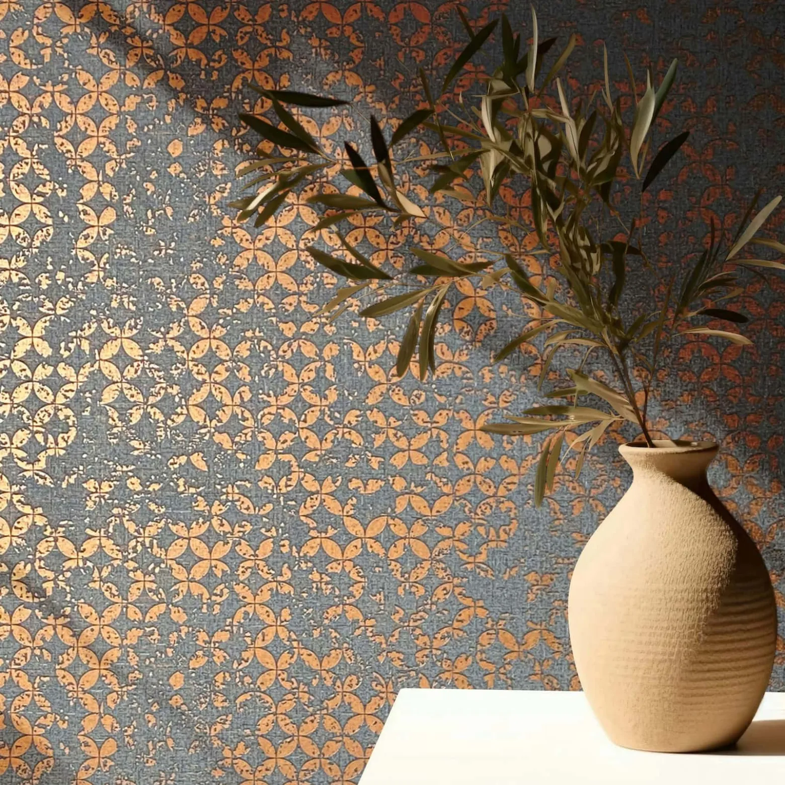 Vliestapete Grafisch Shabby Anthrazit Kupfer Metallic 35119