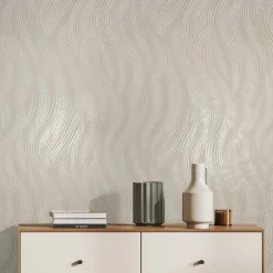 Vliestapete Grafisch Wellen Grau Beige Metallic 82475