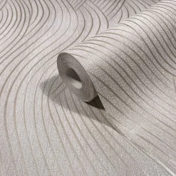 Vliestapete Grafisch Wellen Grau Beige Metallic 82475