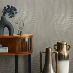 Vliestapete Grafisch Wellen Grau Beige Metallic 82475