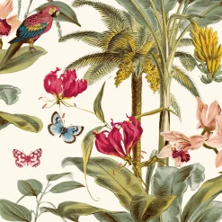 Vliestapete Grandeco Blätter Blumen creme grün JF2001