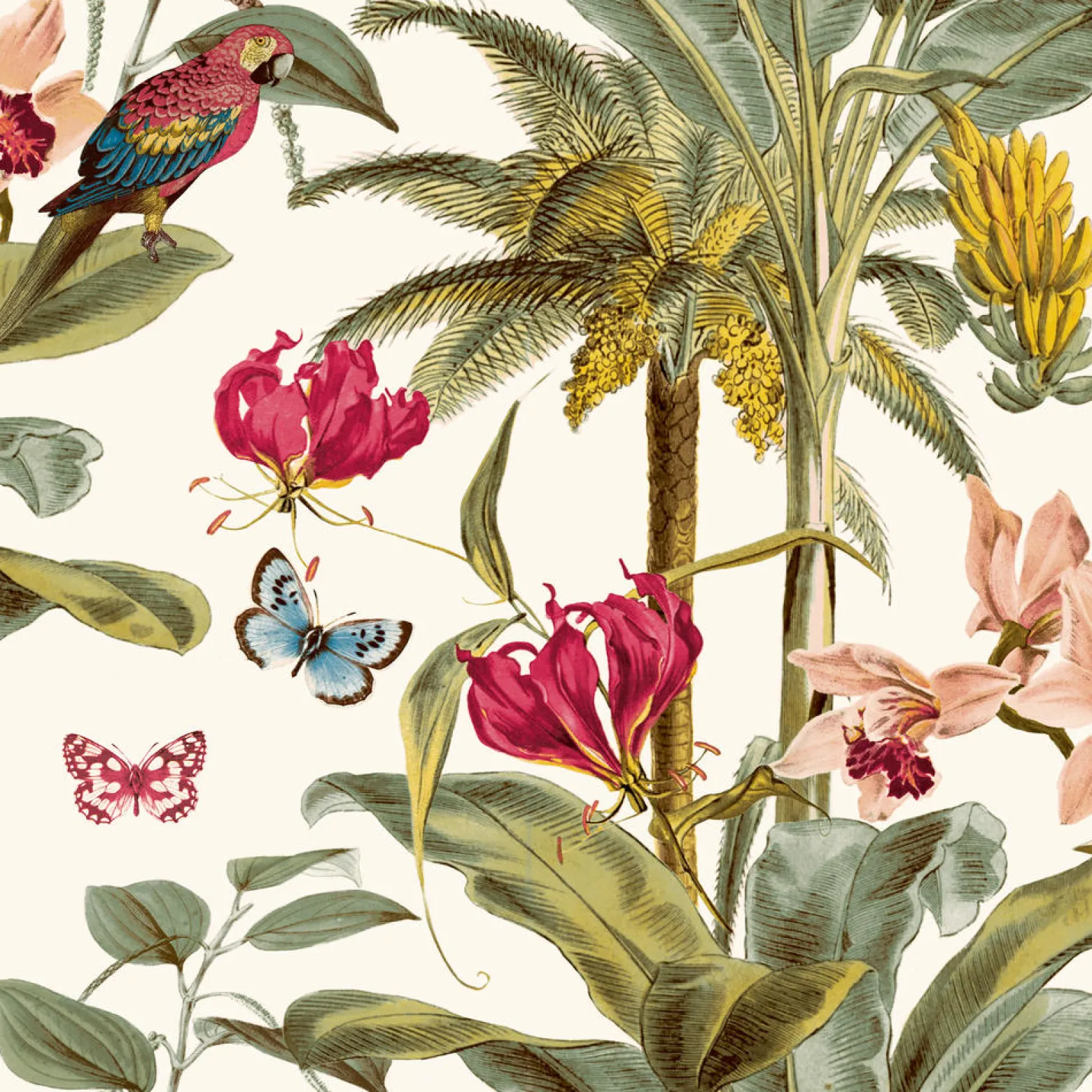 Vliestapete Grandeco Blätter Blumen creme grün JF2001