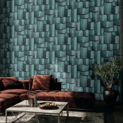 Vliestapete Holzoptik 3D-Effekt Blau Grau 35389