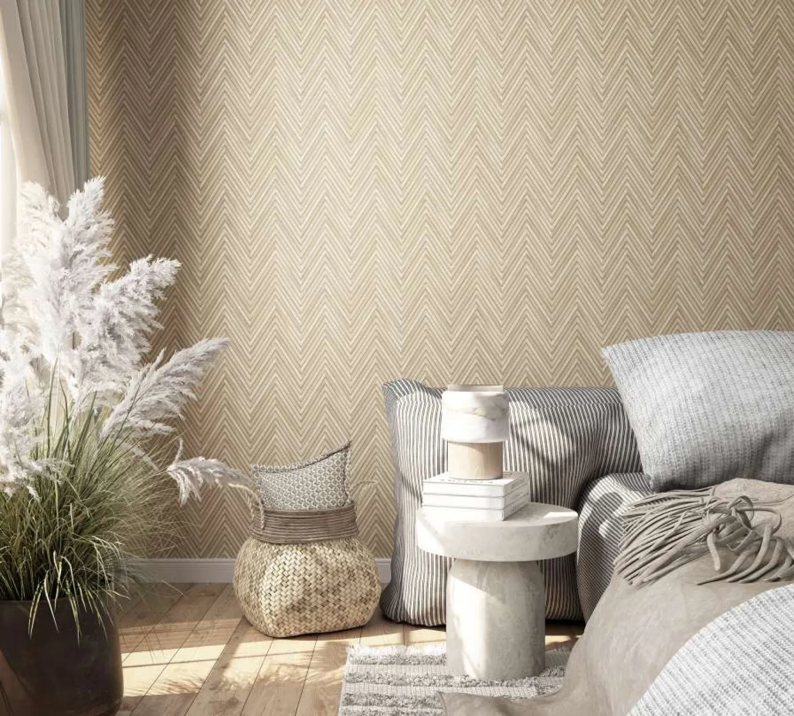 Vliestapete Holzoptik Fischgräte Beige Braun 33376
